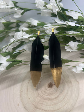 Gold Dipped Black Feather Earrings