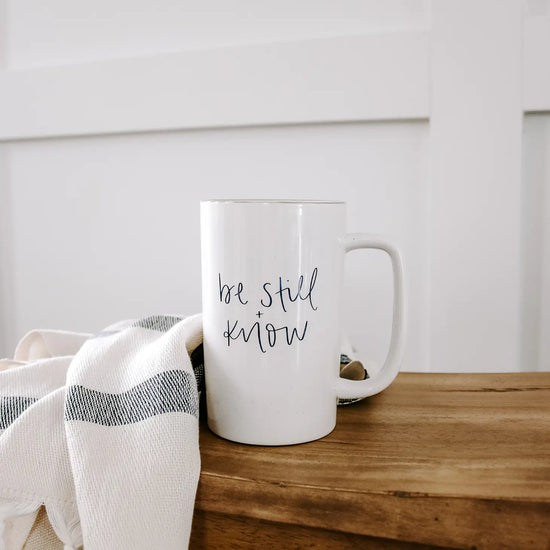 BE STILL AND KNOW - TALL SPECKLED COFFEE MUG -16