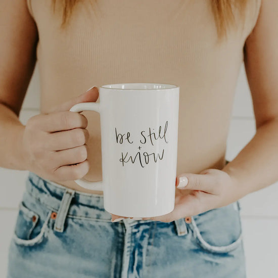 BE STILL AND KNOW - TALL SPECKLED COFFEE MUG -16