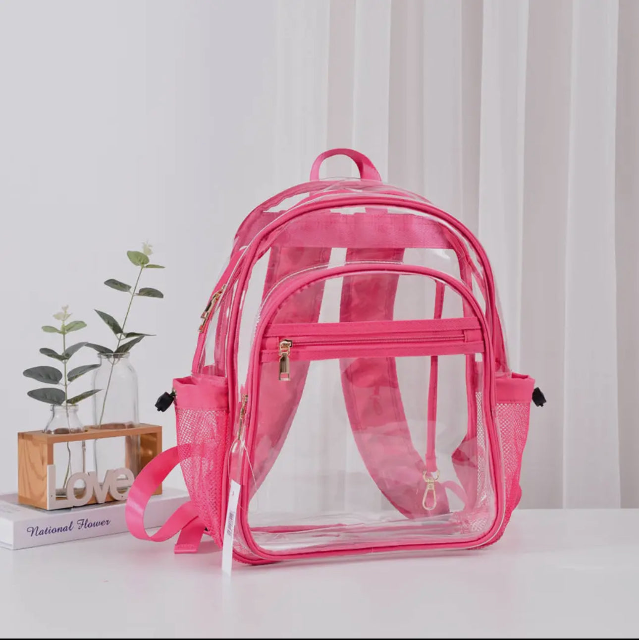 Solid Colored Outlined Medium Clear Backpack