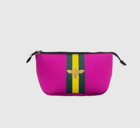 the Maria Neoprene Cosmetic Bag - Fuchsia with Gold Bee