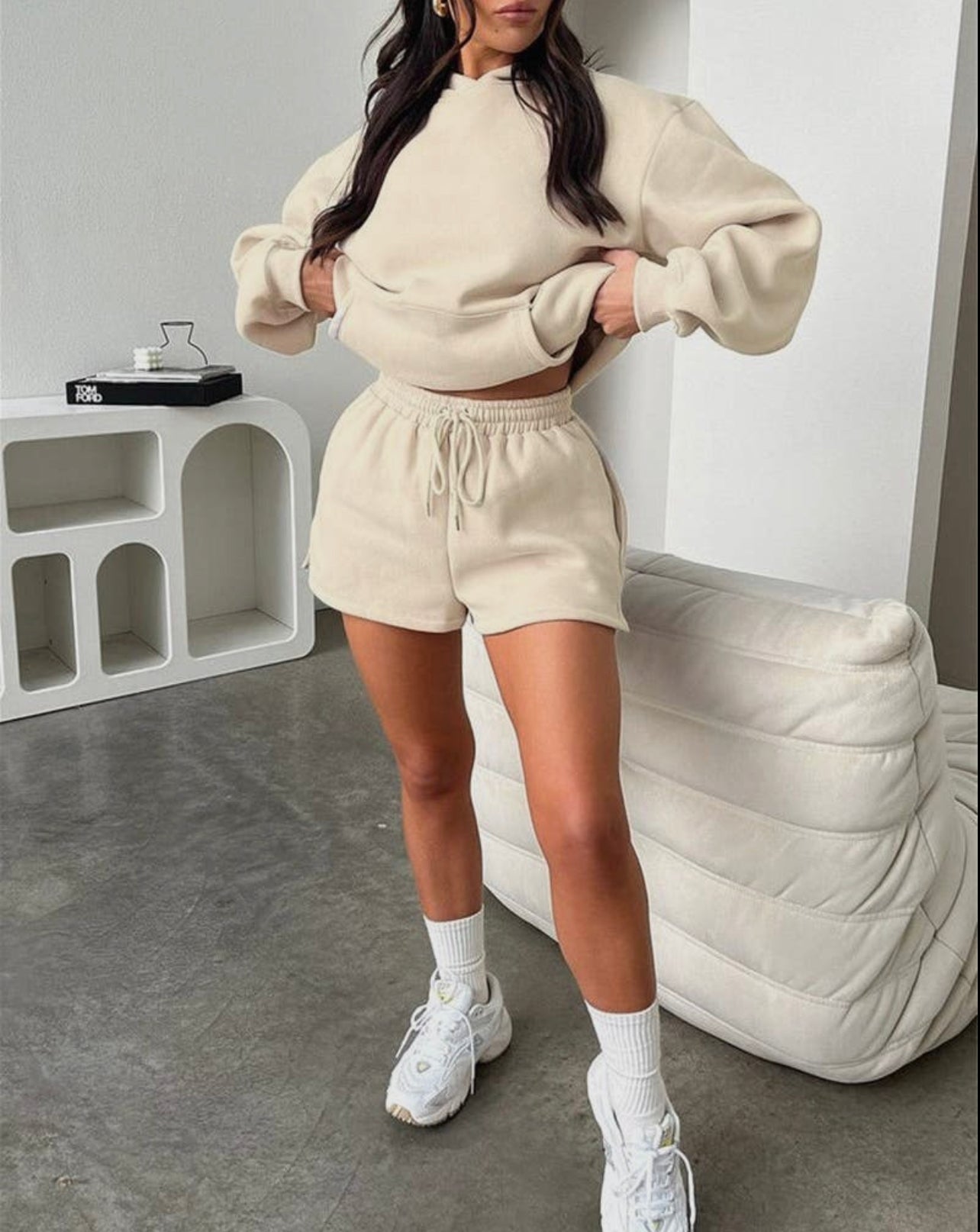 Basic Pocket Hoodie & Drawstring Short Set