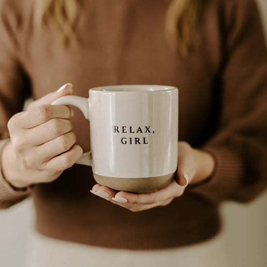 RELAX GIRL - CREAM STONEWARE COFFEE MUG 14 OZ