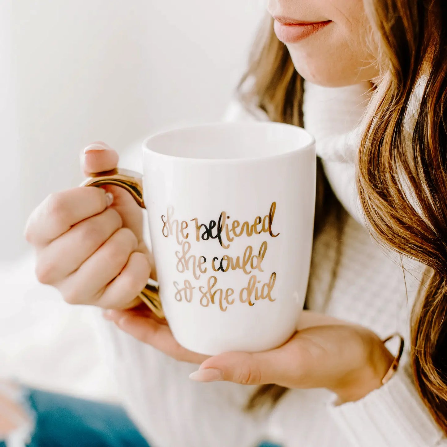 SHE BELIEVED SHE COULD SO SHE DID -GOLD COFFEE MUG - 16 OZ