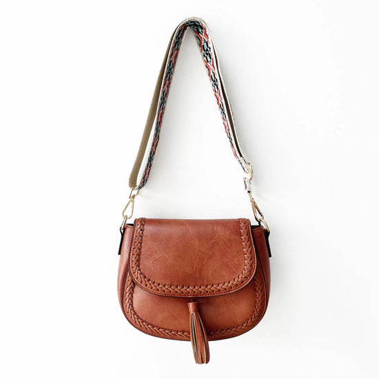 the Eva Saddle Crossbody Bag with Jacquard Strap - Brown