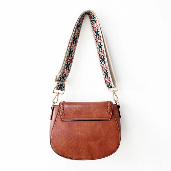 the Eva Saddle Crossbody Bag with Jacquard Strap - Brown