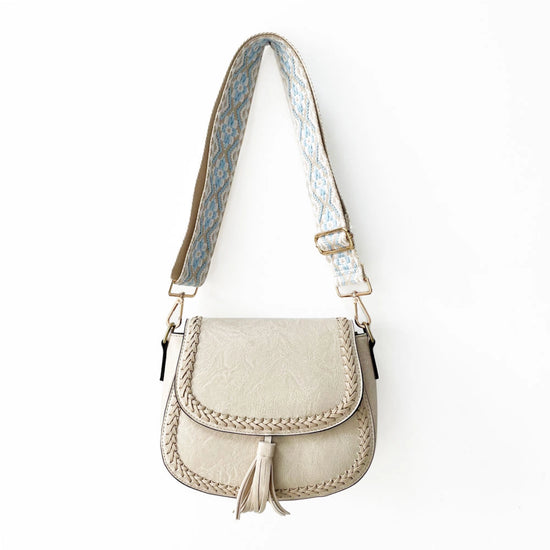 the Eva Saddle Crossbody Bag with Jacquard Strap - Ivory