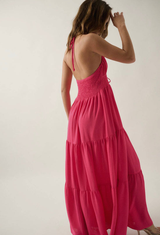 Beautiful You Tiered Crepe Halter Maxi Dress