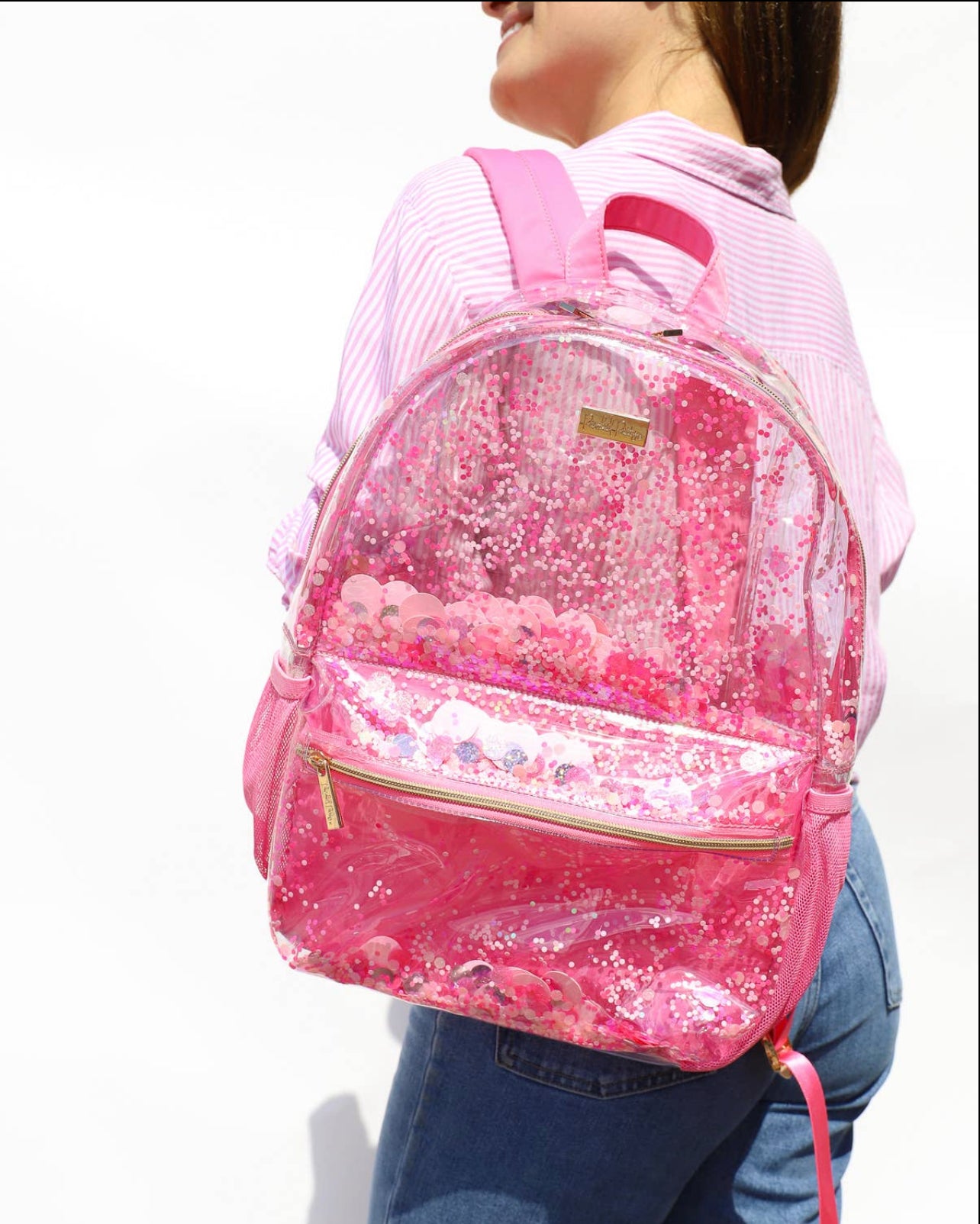 Pink transparent backpack sale