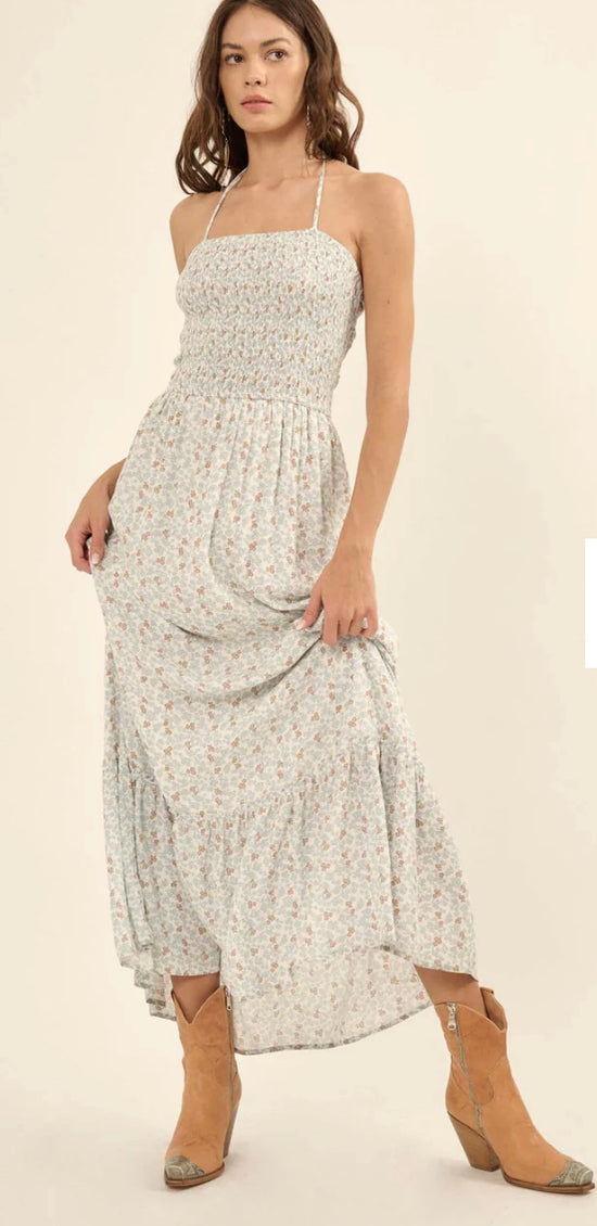 Blooming Fields Floral Halter Maxi Dress