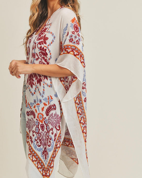 Bohemian Beige & Burgundy Kimono