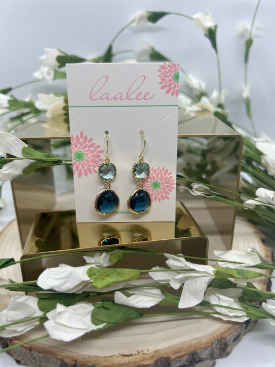 Sapphire Navy Prasiolite Glass Earrings