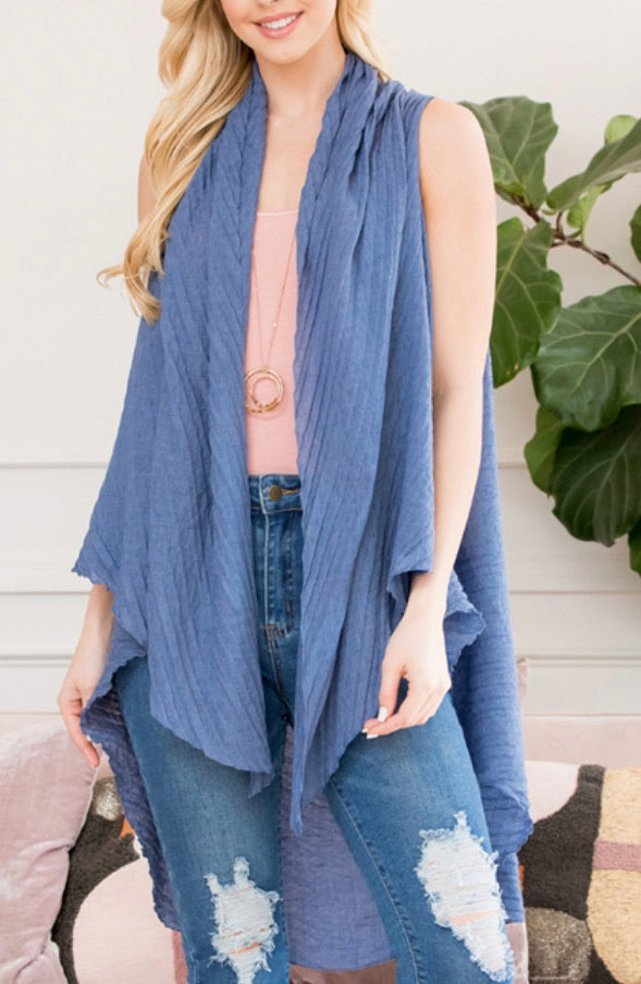 Blue Sleeveless Kimono Vest