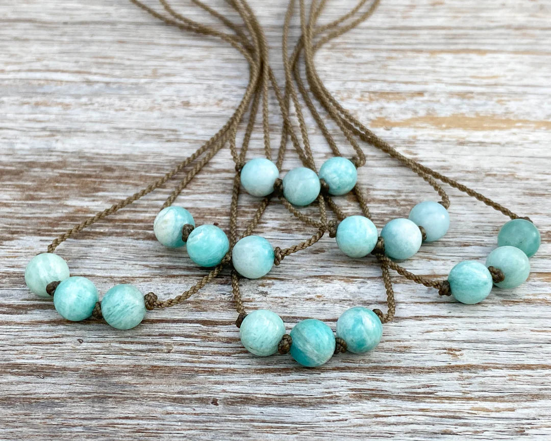 TRIPLE KNOTTED NECKLACE - AMAZONITE MEDIUM ROUND