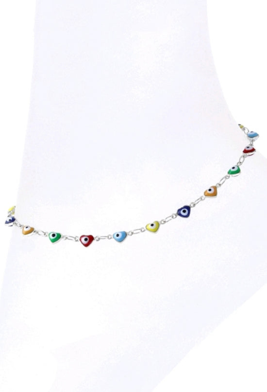 Silver Tone Evil Eye Anklet