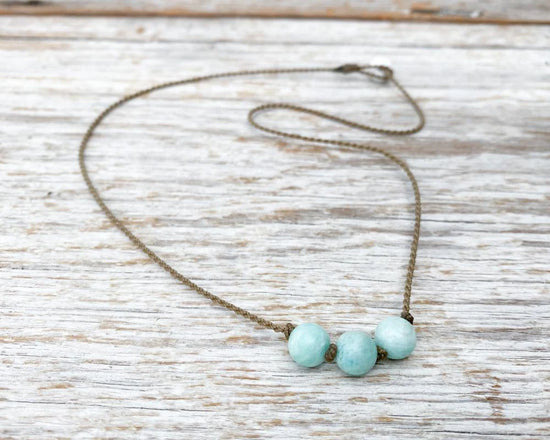 TRIPLE KNOTTED NECKLACE - AMAZONITE MEDIUM ROUND