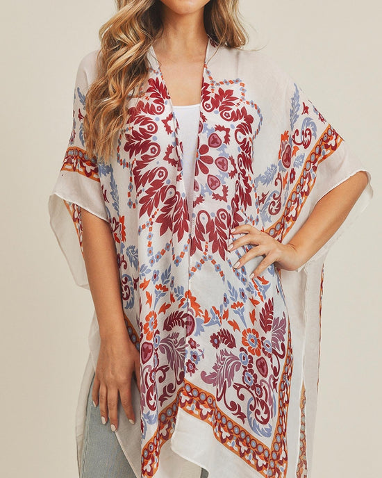 Bohemian Beige & Burgundy Kimono