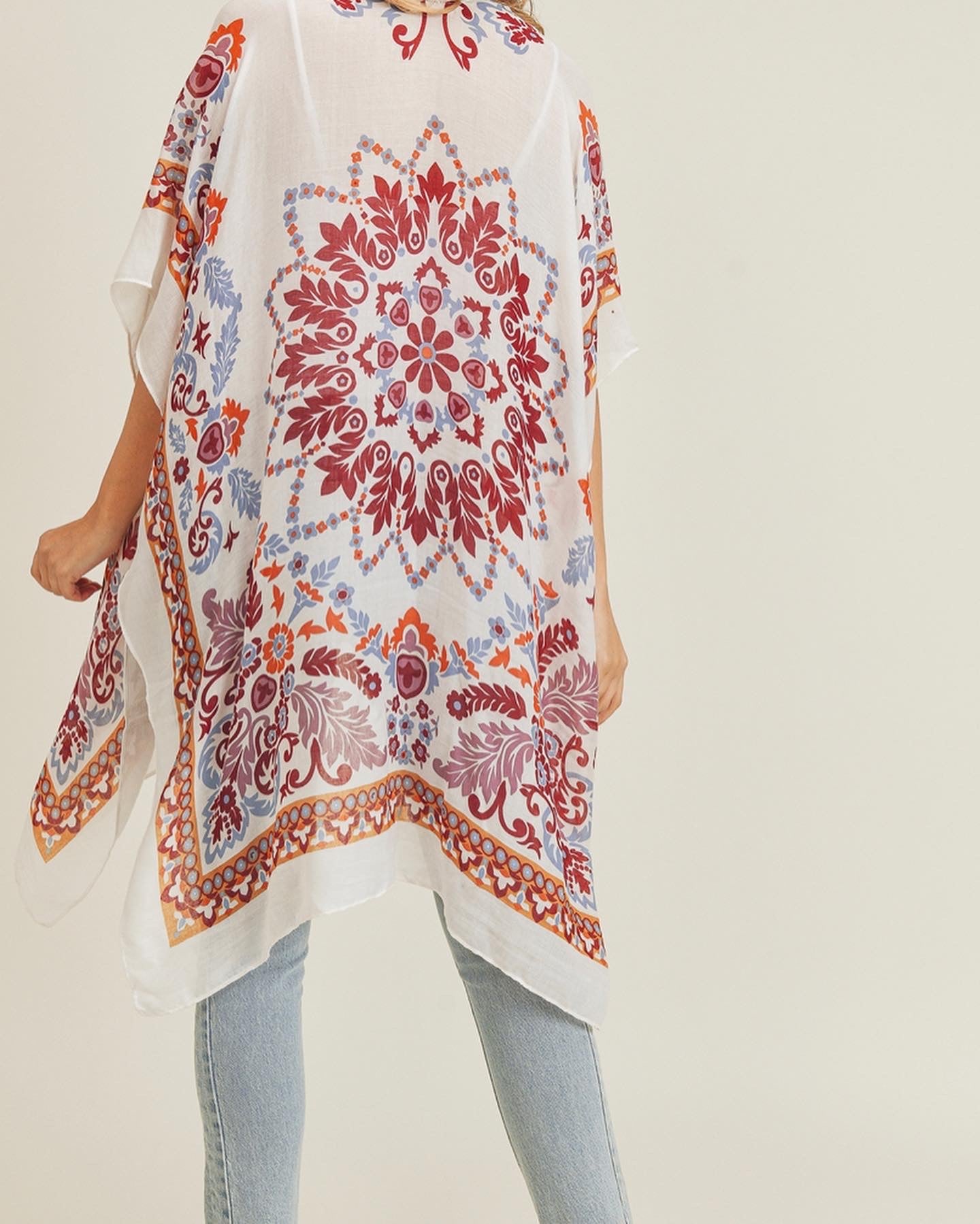 Bohemian Beige & Burgundy Kimono