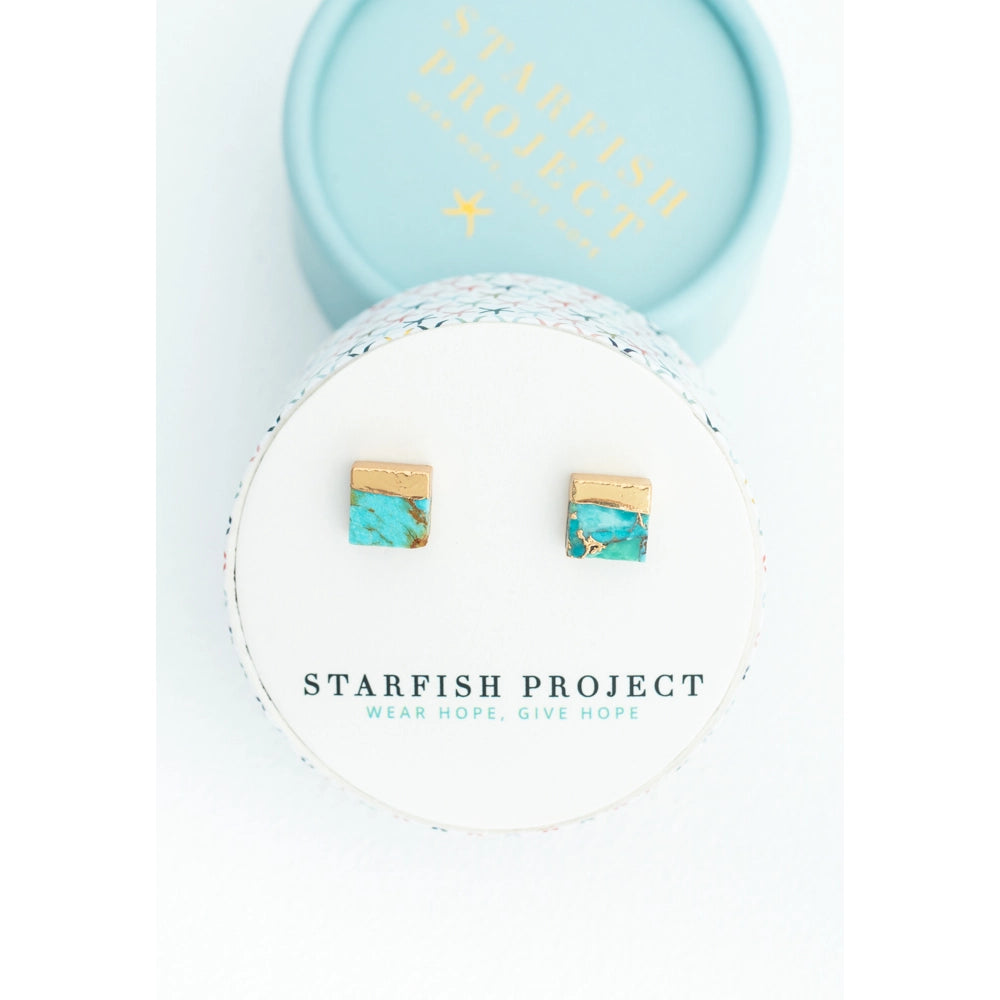 Lorena Square Turquoise Stud Earrings