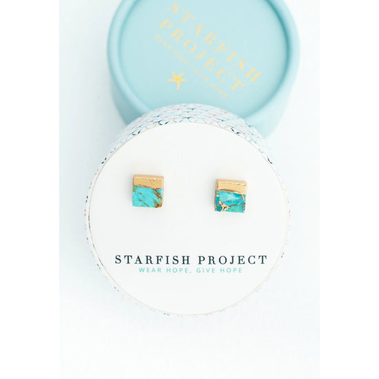 Lorena Square Turquoise Stud Earrings